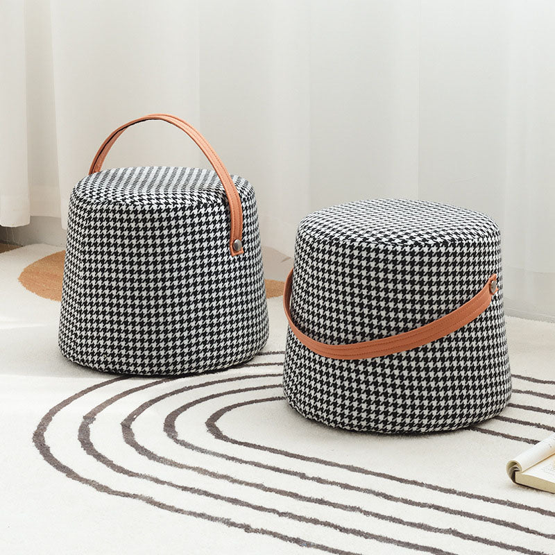 Houndstooth Round Footstool