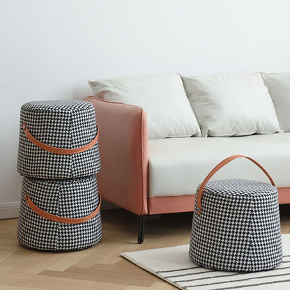Houndstooth Round Footstool
