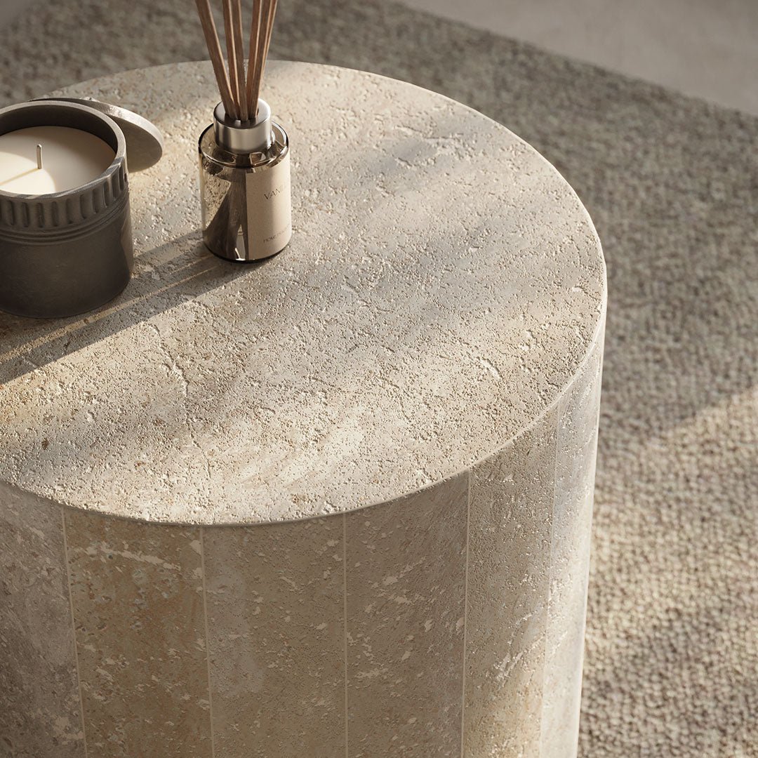 Porto Travertine Side Table, White - Image 5
